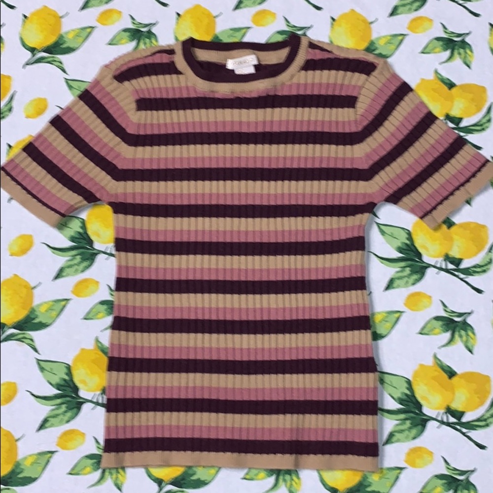 stripe stretch knit top  shirt,small,